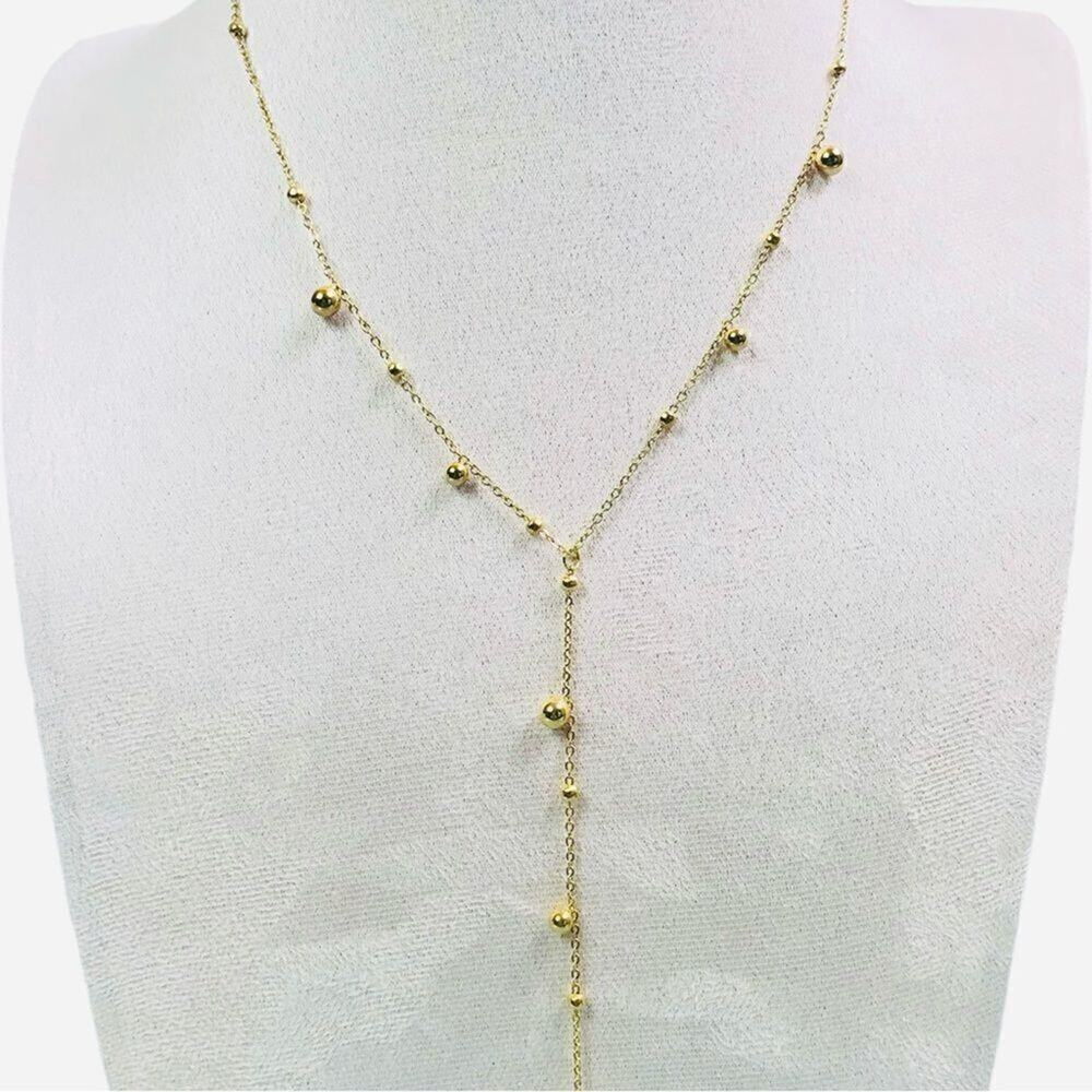18K Gold Plated Dainty Beaded Y Lariat Necklace - Picture 6 of 11